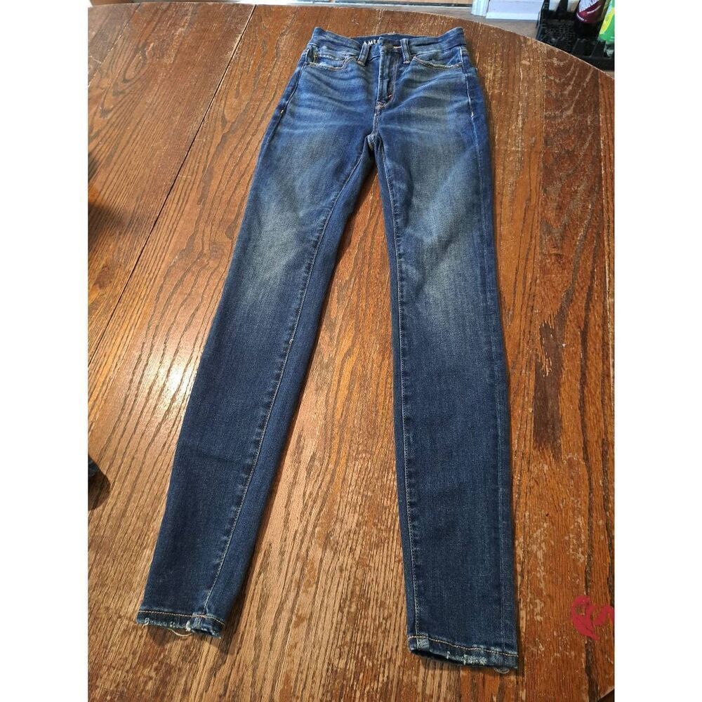 XS American Eagle Luxe Stretch Super High Rise Jeggings Skinny Denim Blue Jeans